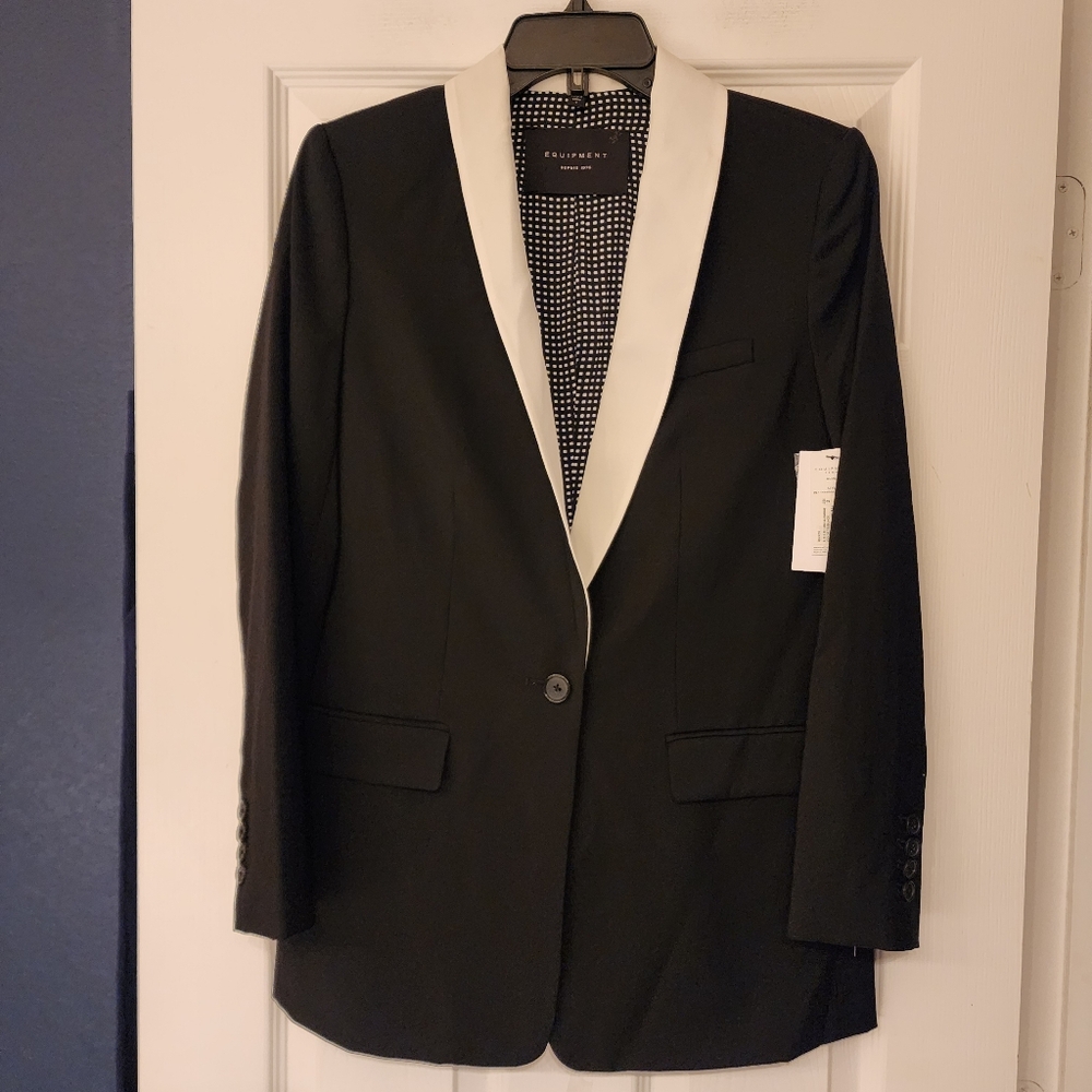 EQUIPMENT Quincy Blazer In True Black with White Lapel (Various Sizes) - Picture 5 of 16